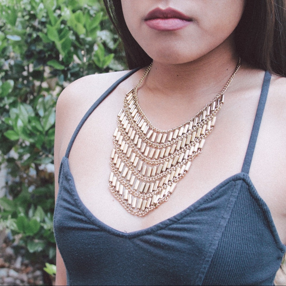 Metallic Gold Bead Statement Necklace
